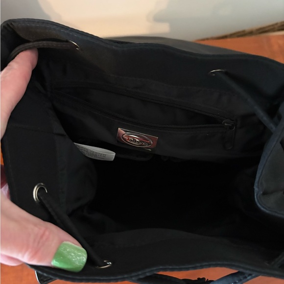 Talbots Black Nylon Backpack Purse Mini Travel Daypack Drawstring Flap - Picture 5 of 10